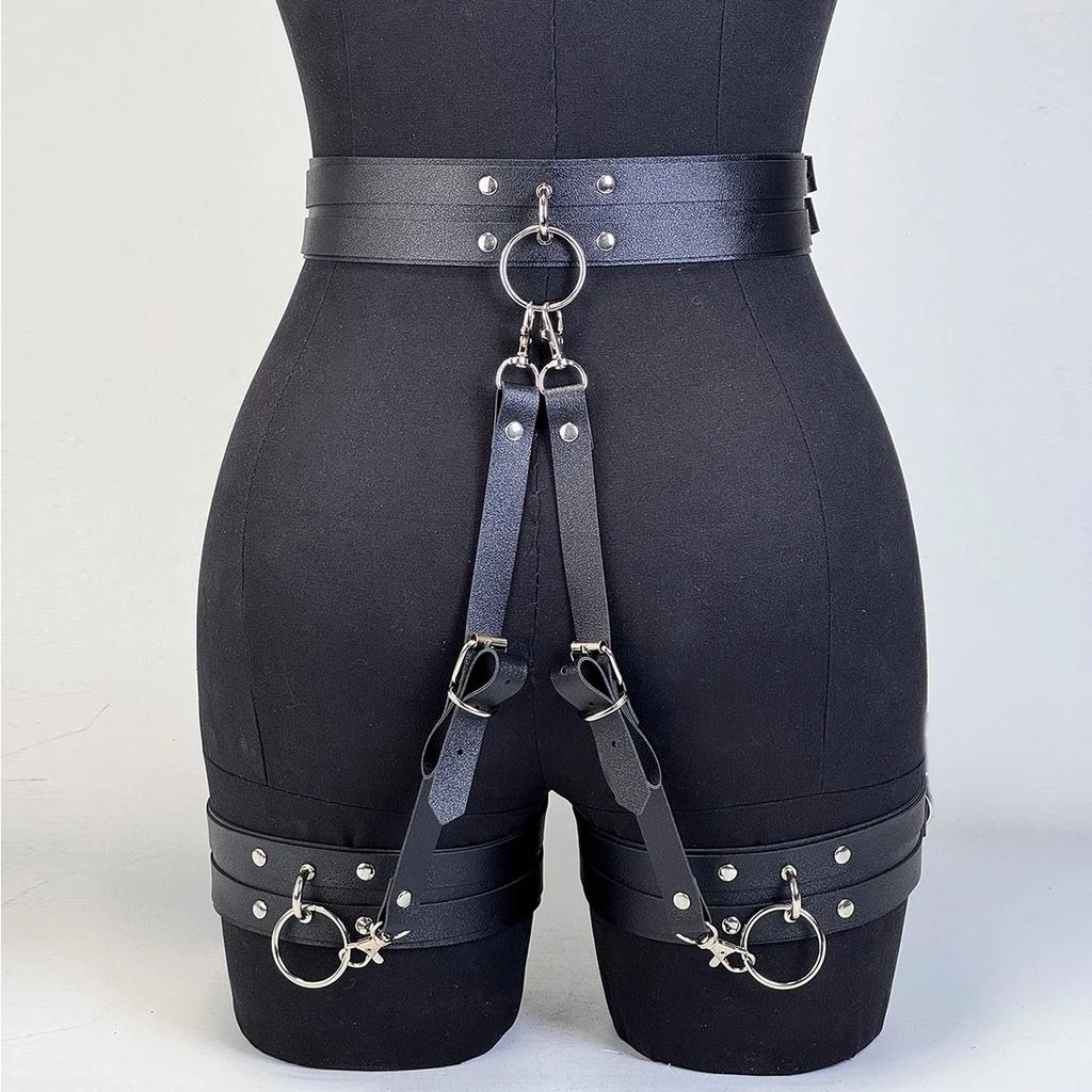 Women Sexy Leather Thigh Garter Belt Lingerie Leg Straps Bdsm Bondage Women Handcuffs Fetish Clothing Festival Rave Accessory