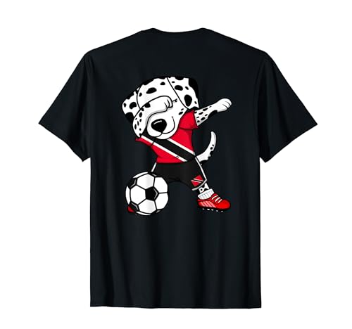 Funny Dancing Dalmatian Dog Trinidad and Tobago Soccer Fan Jersey Trinidad Flag Dab Dalmatian T-Shirt
