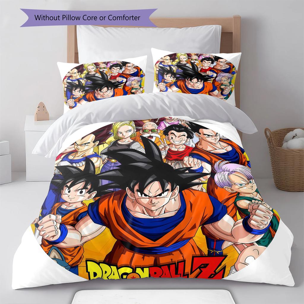 Son Goku Pattern Bedding,Quilt Set Quilt Cover Pillowcase Home Birthday Gift (1 * Duvet Cover + 2 * Pillowcase, Without Core)