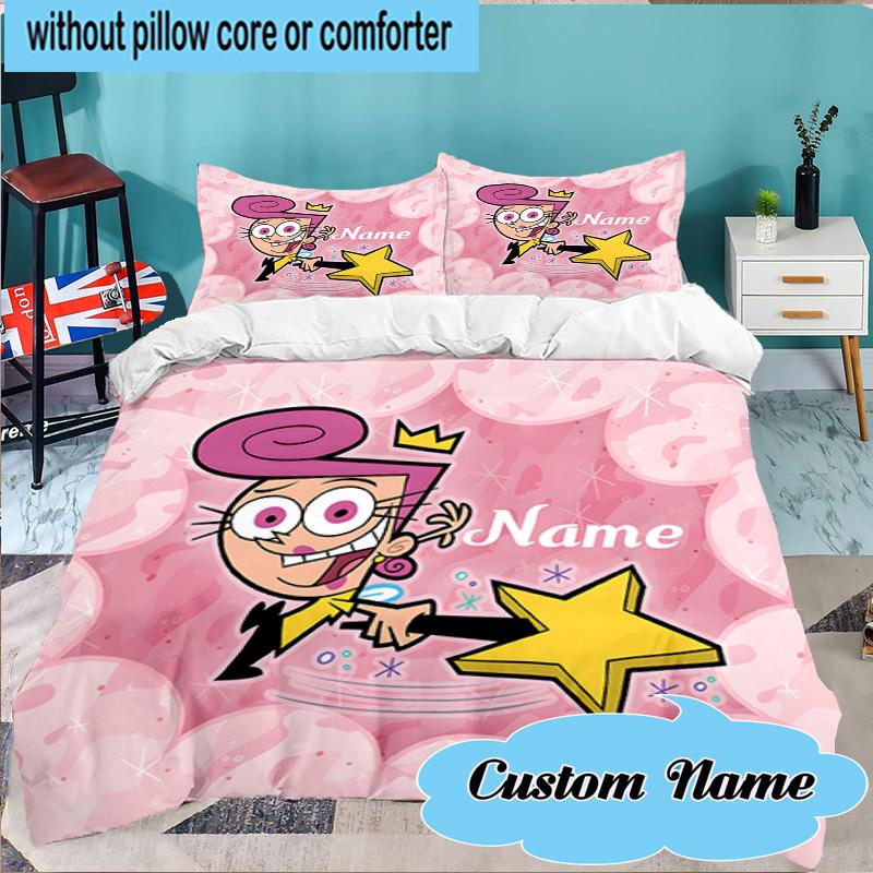 Custom Name 3PCS Friendship Adventure OddParents Bedding Set Including 1pc Duvet Cover And 2pcs Pillowcases for Bedroom, Dormitory Gift Home Decor