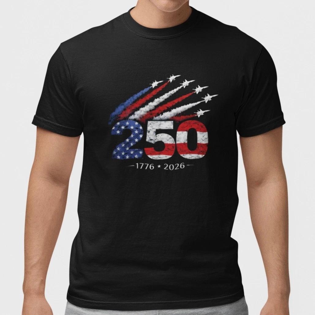 USA 250th Anniversary Shirt 1776-2026 Patriotic Jet Freedom T-Shirt Black Unisex XXXXL