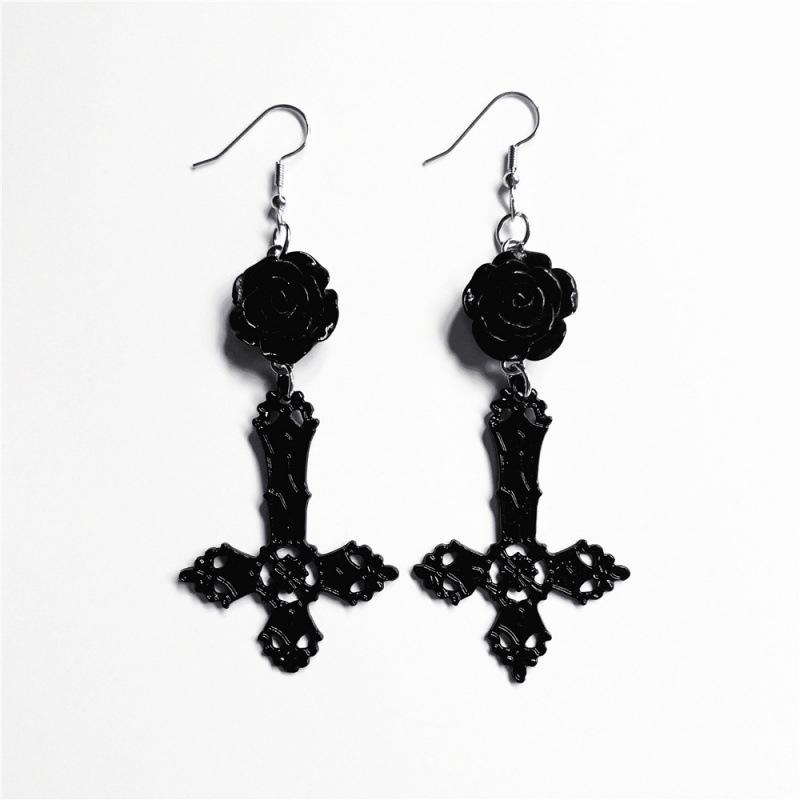 Gothic Black Rose & Snake Butterfly Earrings