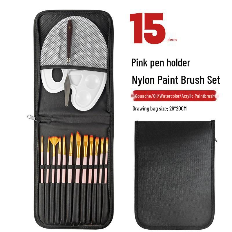 Foreign Trade Nylon Painting Brush Set - 10 Pieces, Red & Blue Handles, Flat Gouache & Oil Brushes