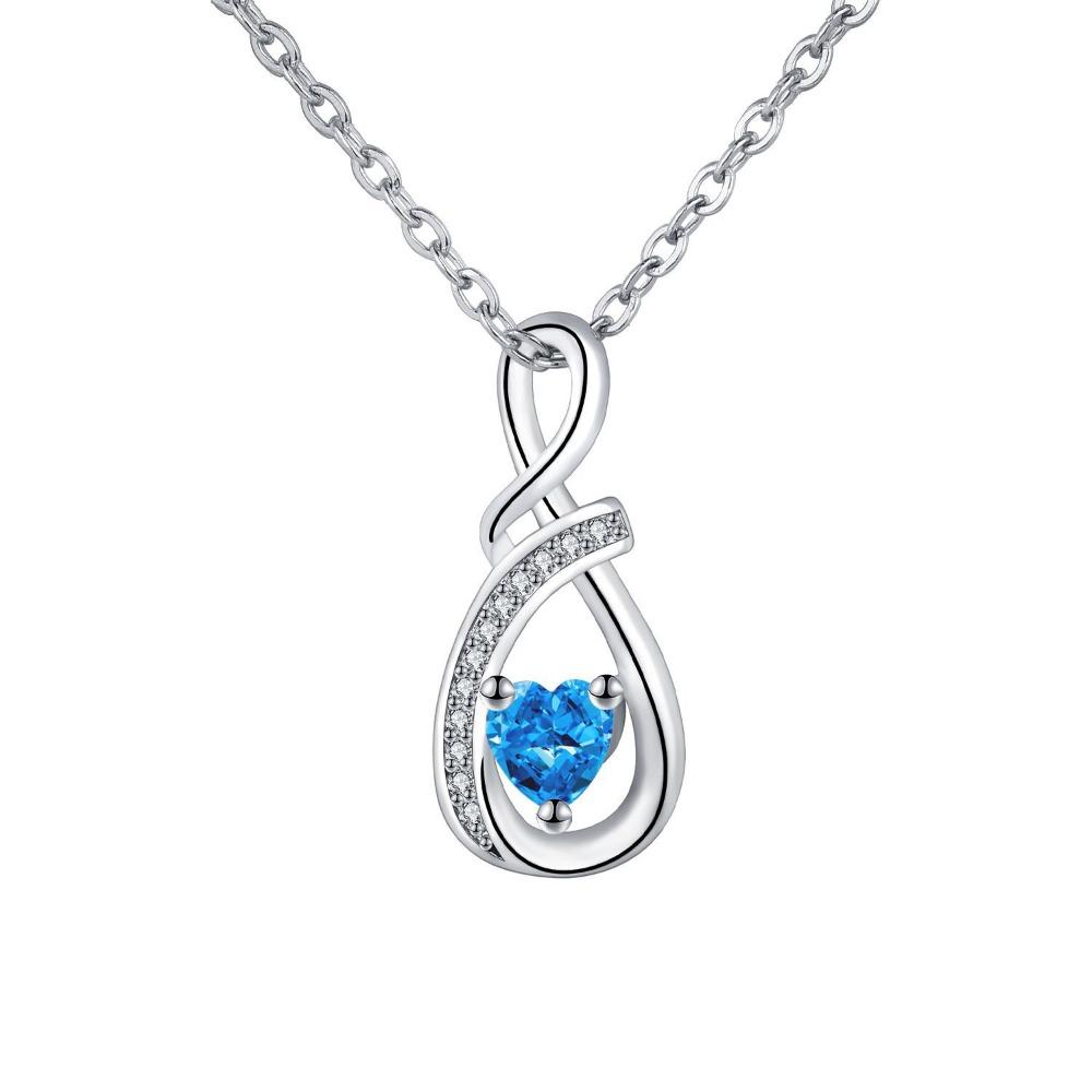 Birthstone Accent Infinity Heart Necklace Zircon Inlay Fashion Necklace Birthday Anniversary Gift
