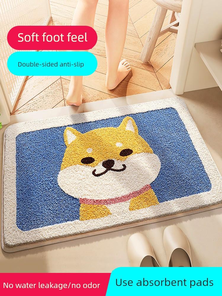 Cartoon Akita Dog Flocking Carpet for Home, Bathroom Entrance Mat, Non-Slip Bath Mat, Absorbent Foot Mat-05