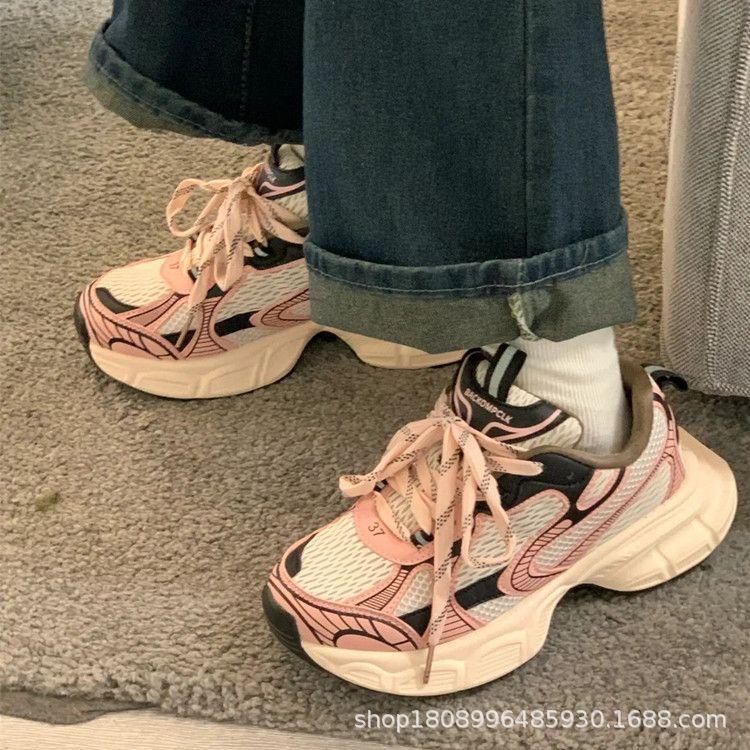 

женские туфли на толстой подошве со шнуровкой, вулканизированные женские туфли, летние новые, дышащие, повседневные, спортивные туфли 40