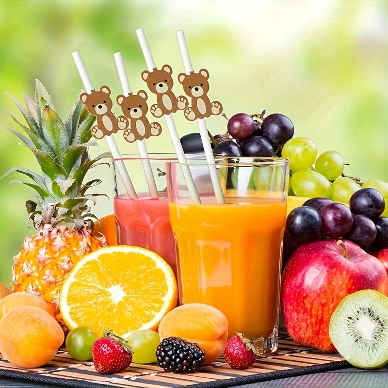 10-Pack Bear Decorative Paper Straws, Disposable Drinking Straws for Birthday Party, Festival Celebrations, Beverage Decoration