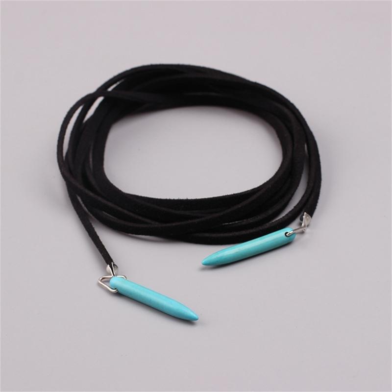 Bohemian Style Leather Sweater Chain Necklace for Women Turquoise Stone Pendant Long Necklace Boho Jewelry Gift