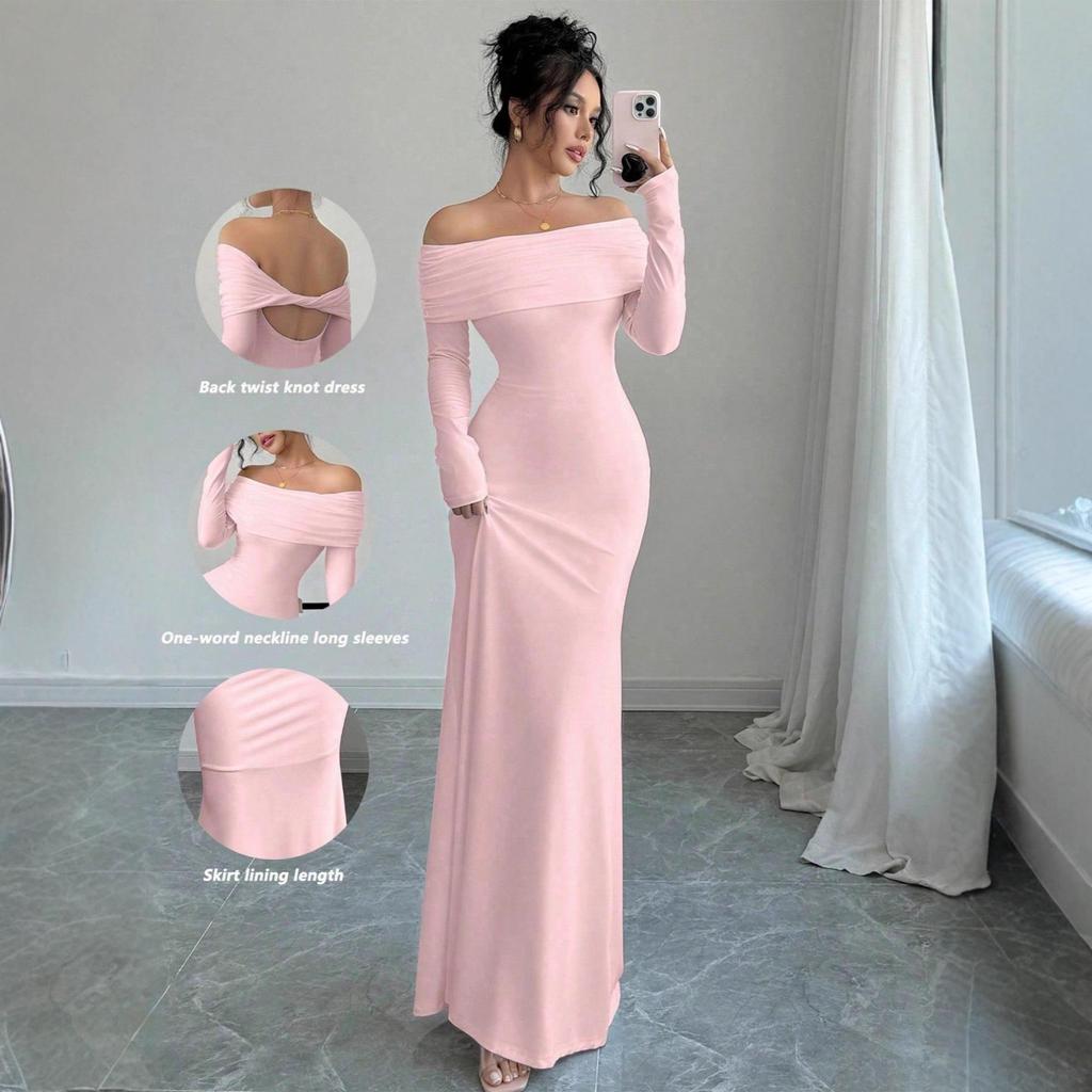 European & American 2025 French-Inspired One-Shoulder High-Waisted Slimming Evening Dress