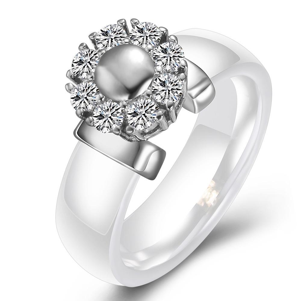 6MM Black & White Ceramic Diamond Inlaid Couple Rings - Valentine's Day Gift