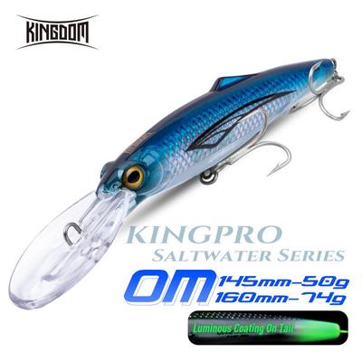 Kingdom Kingpro OM145/160 Minnow Wobblery pro trollingové nástrahy 74g Velká umělá plovoucí rybářská jerkbait pro mořský rybolov