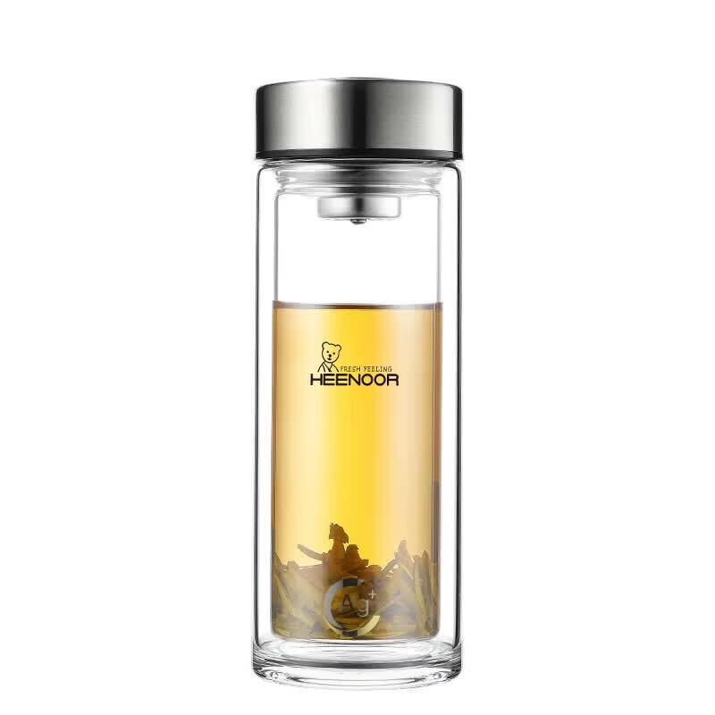 Heenoor Men's Antibacterial Double-Layer Glass Tea Infuser Cup