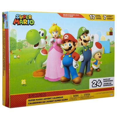 Calendrier de l'Avent Super Mario Nintendo Calendrier des vacances de Noël avec 17 figurines mobiles et 7 comptes à rebours surprises dans l'environnement Accessoires de 2,5 pouces,