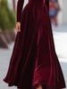 Vestido Largo de Terciopelo Dorado con Cuello Alto, Mangas Abullonadas y Cintura Ajustada para Mujer – Elegante Falda Amplia de Otoño/Invierno.