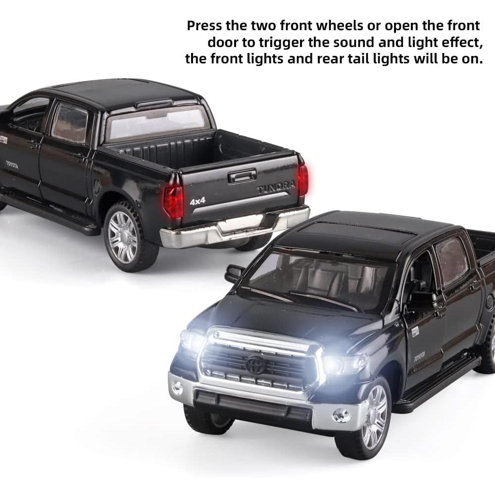 Toyota Tundra Pickup-Trucks im Maßstab 1/32, Druckguss-Autos, Modellspielzeug, Zinklegierungsspielzeug mit Ton und Licht, Rückzug, Geburtstagsgeschenke für Kinder