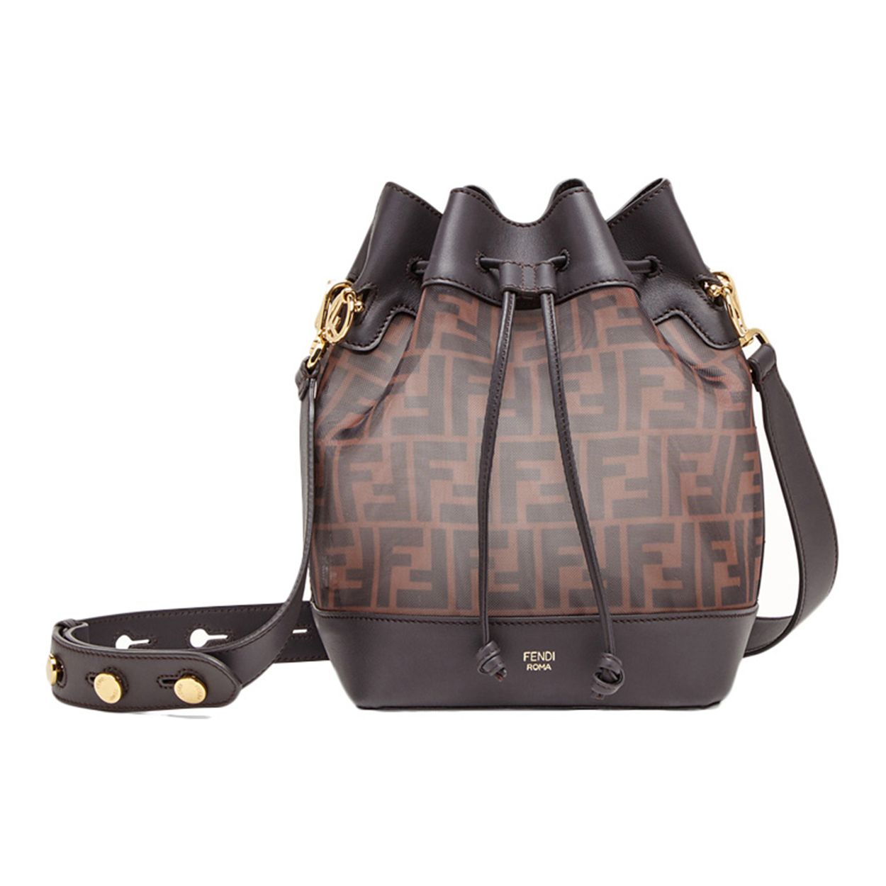 

Fendi Mon Tresor Logo FF Pattern High-Tech Breathable Mesh And Leather Drawstring Bucket Bag Women bags Brown 8BT298-A8HN-F12PK Basic Set (Bag+Dust Bag)