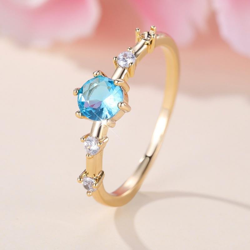 

Wish European and American five-claw sea blue diamond ring simple niche accessories no. 6