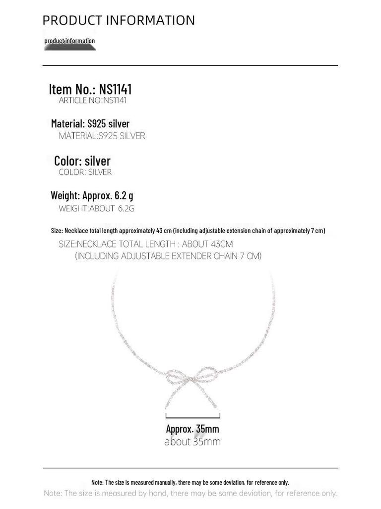 Banyan Tree S925 Silver Bow Necklace - Exquisite Korean Clavicle Chain for Women