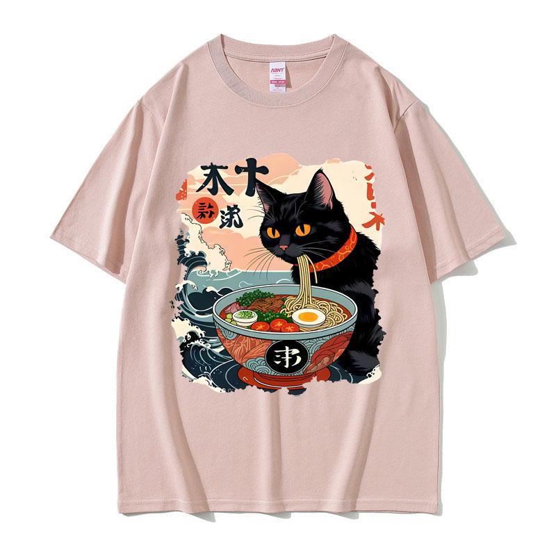 Anime RaUnisex Cat Funny Meme T Shirt Vintage Japanese Kawaii Noodle Cats Graphic T Shirts Unisex Women Fashion Casual Cotton Tshirts