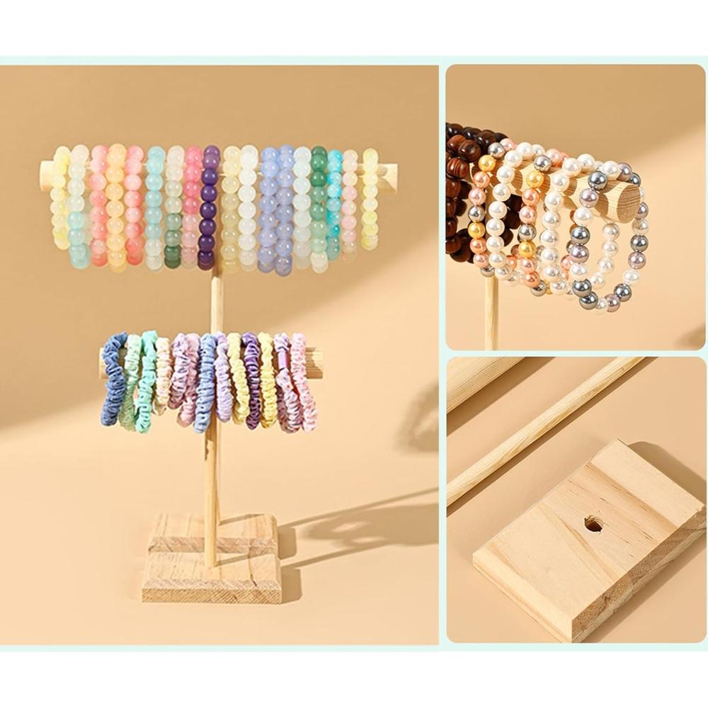 Elegant Multi-Level Wood Bangle Holder Jewelry Display Stand for Bracelets Beads Headbands Easy Assembly Vanity Organizer Rack