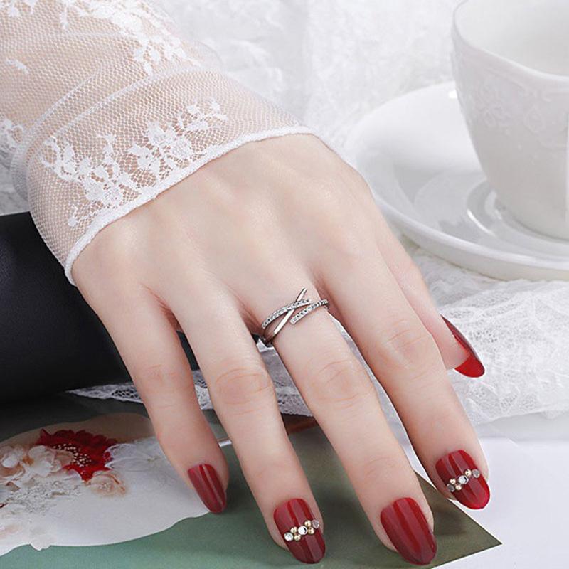 Ladies Cross Crystal Adjustable Open Rings Jewelry