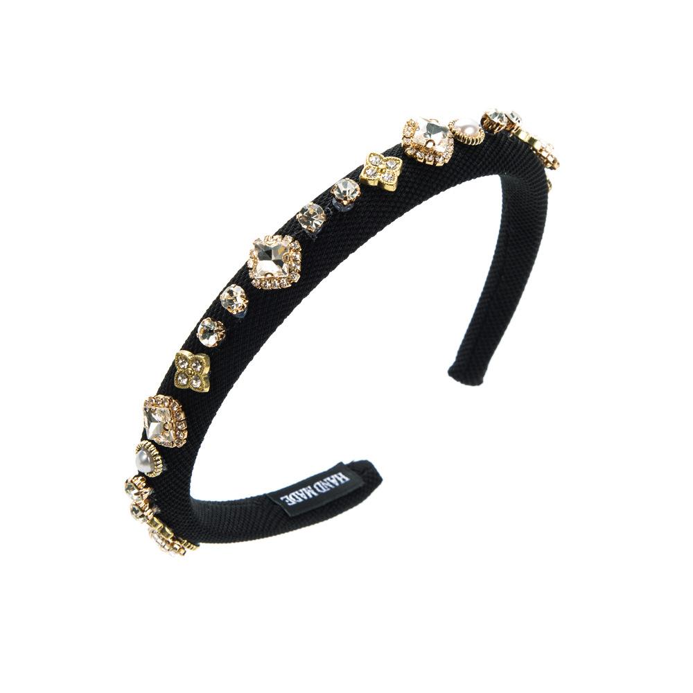 Baroque Faux Pearl Skinny Headband Luxury Sparkling Crystal Medallion Tiara Royal Elegant Hair Accessories Women