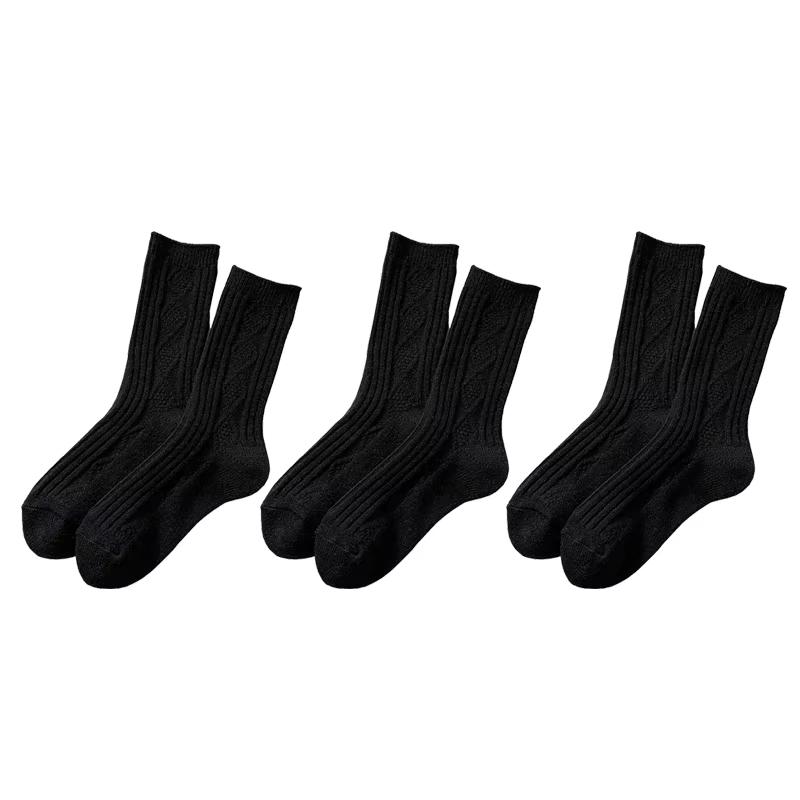 2025 1/3pairs New Cashmere Wool Socks Women's Winter Thicken Warm Black White Pack Set Thermal Japanese Fashion Solid Color