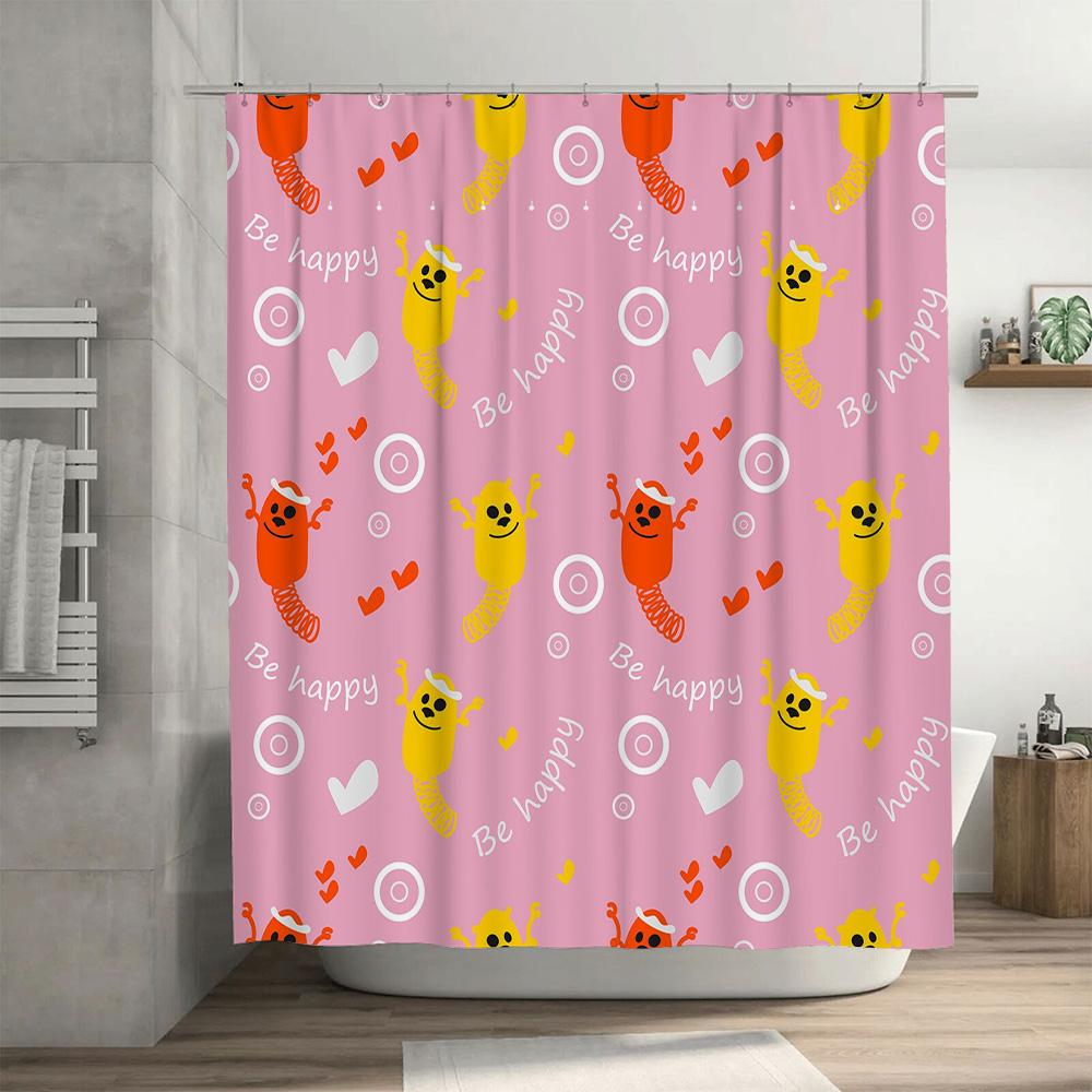 Bright Happy Bubble Bath Shower Curtain Waterproof Fabric Decorative Bathroom Accessories Set for Children's Room Pink