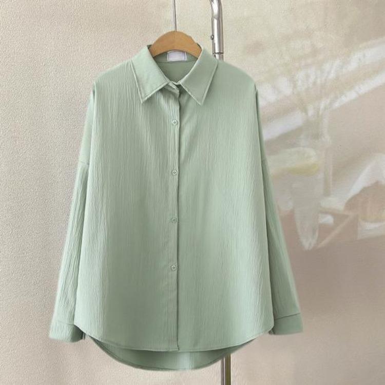 Loose Fit Blouse Long Sleeve Shirt Women's Solid Color Button Up Lapel Breathable Casual for Work Daily Life Travel