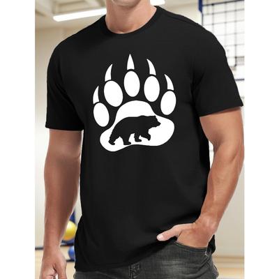 Europäische Größen Herren Freizeit Bärenpfote Grafik T-Shirt - Rundhals Kurzarm T-Shirt, Leicht Dehnbares Strickgewebe - Für Outdoor-Sportarten