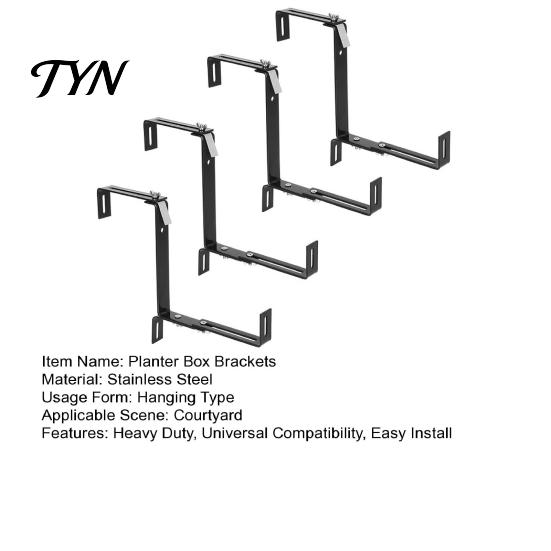 Weather Resistant Planter Supports 4Pcs Adjustable Box Brackets, Stainless Steel Flower Hangers, Stand for Balconies No Drill Plant Fence Balcony