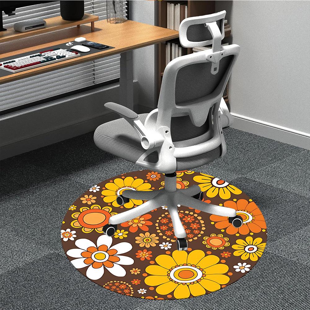 1 Stück Rundes Teppichläufer mit Blumenmuster für das Büro, Indoor-Matte geeignet für Büro, unter Bürostühlen, Schlafzimmer, Wohnzimmer, Heimdekoration, Raumdeko