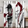 Japanese Style Wave Sun Samurai Manga Caricature Animation Light Filtering Drapes 2 Panelss Thin Window Drapes For Bedroom Space Living Space