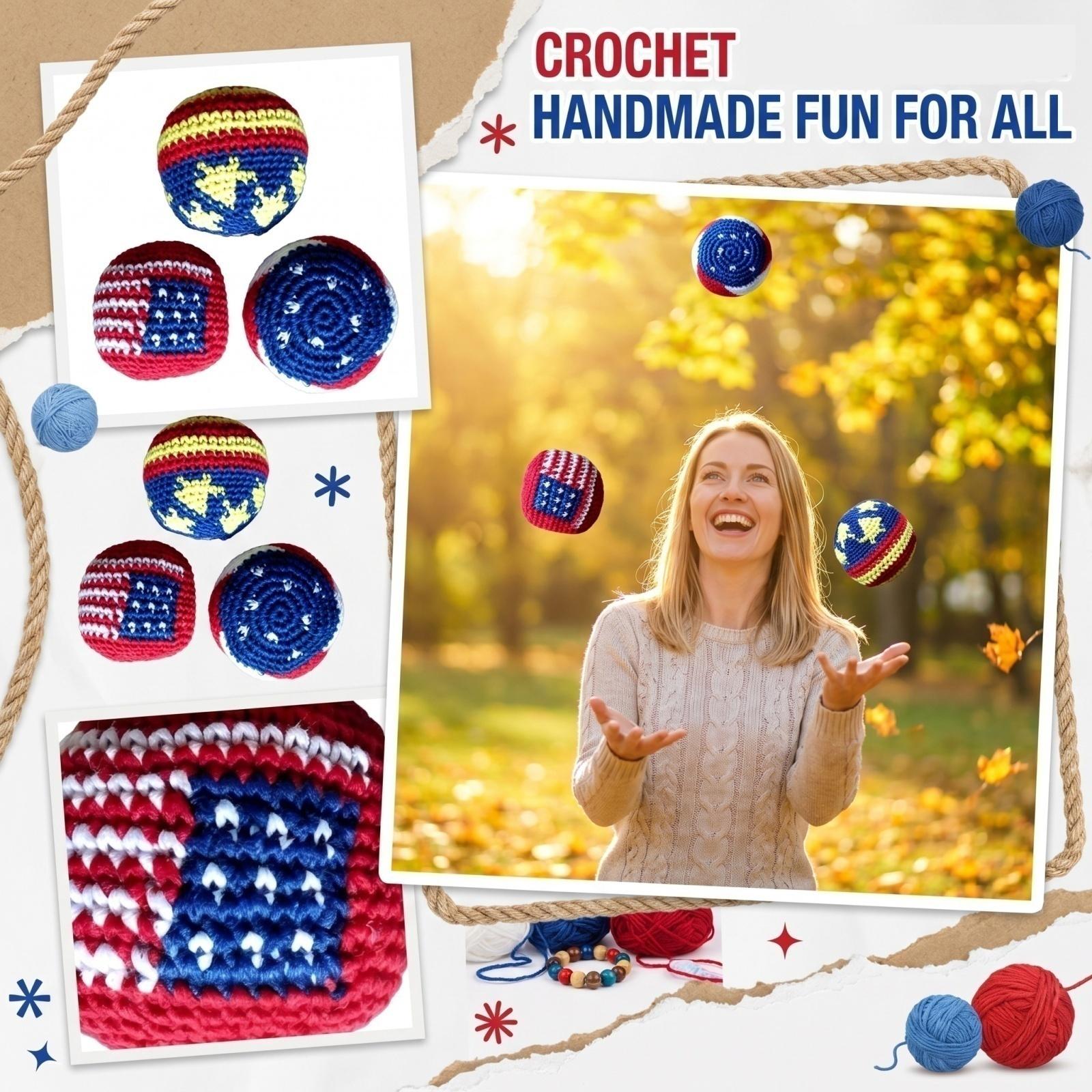 

Handmade Crochet Set 3 Pack Soft Knitted Footbag Durable Yarn Construction for Indoor Outdoor Play One Size синій