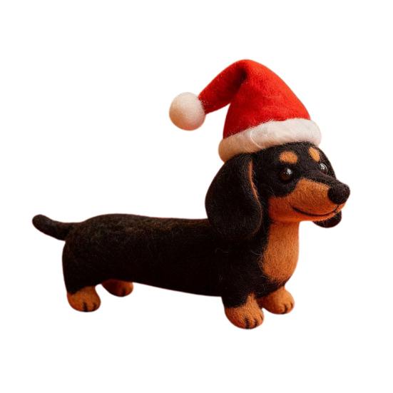 

1/2Pcs Christmas Felt Dachshund Figurine Handcrafted Santa Hat Dog Ornament Simulation Puppy Statue Animal Sculpture Home Office Desktop Decoration B