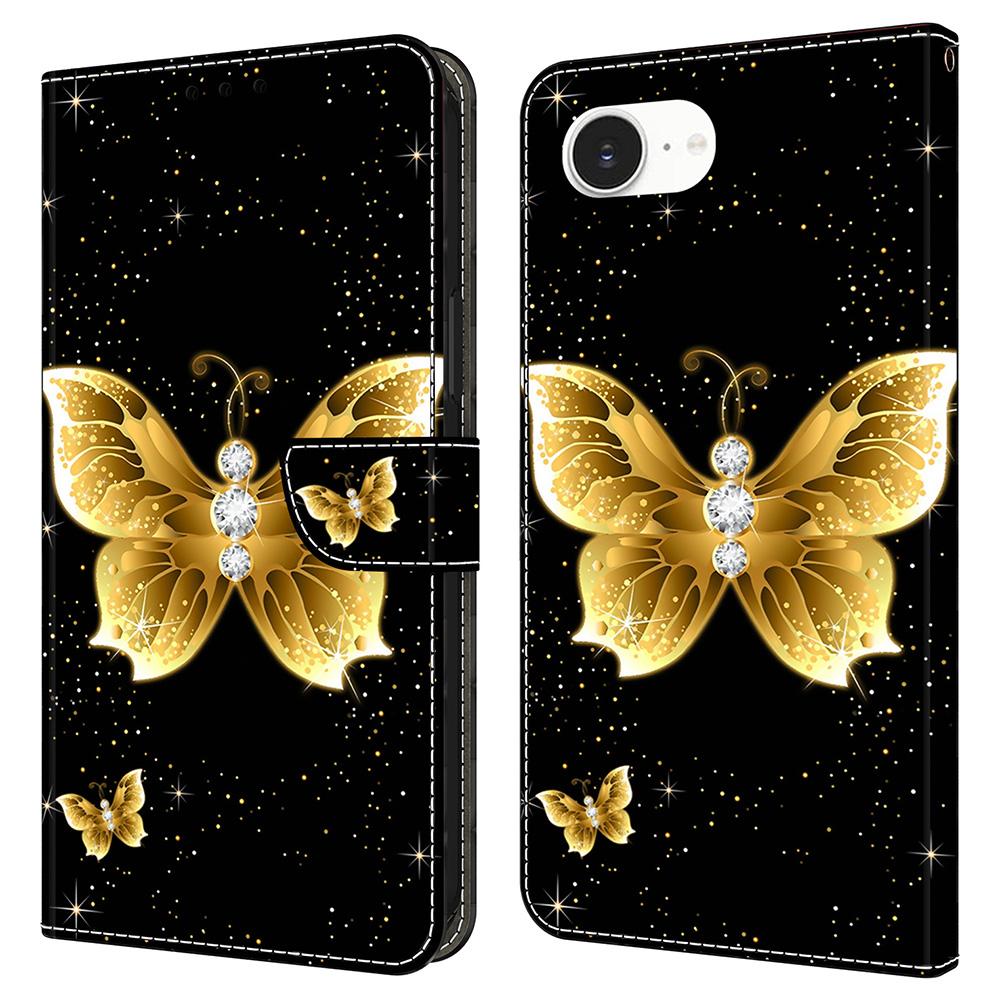 For iPhone 16e Leather Case Pattern Printing Wallet Stand Flip Phone Cover