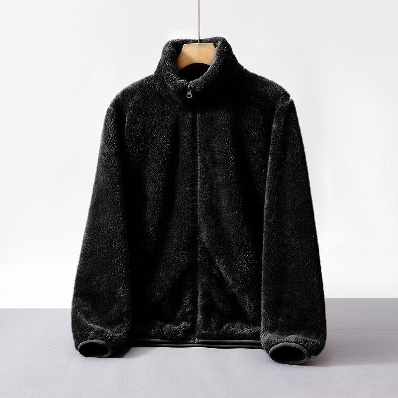 Dubbelsidig fleecejacka Polarfleece Höst och Vinter Plus Fleece Topp Fleece Korall Varm Förtjockad Ståkrage Dragkedja Kofta