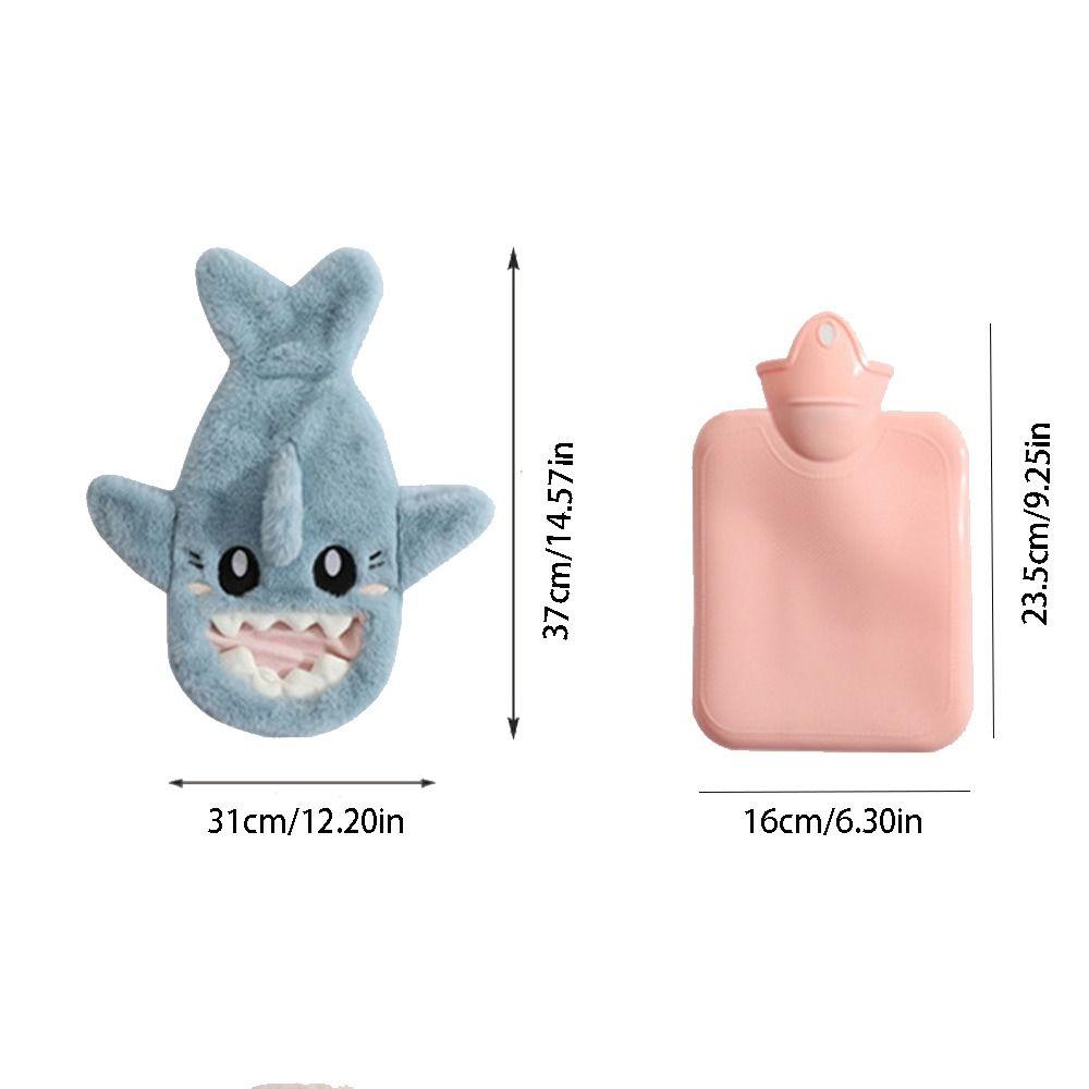 PVC Plush Shark Hot Water Bottle Insulating Winter Warm Bottle Portable Heat Reusable Bag  Home
