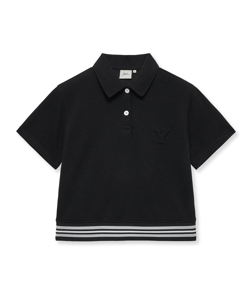 Yale Women'S Crop Banded Polo Shirt_Black