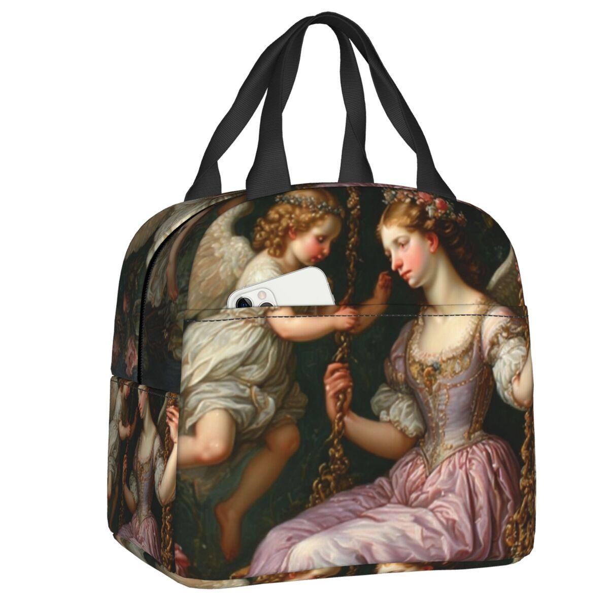 Custom Victorian Moon Cherub Insulated Lunch Bag for Women Leakproof Thermal Cooler Lunch Tote Kids School Children 22x20x13cm