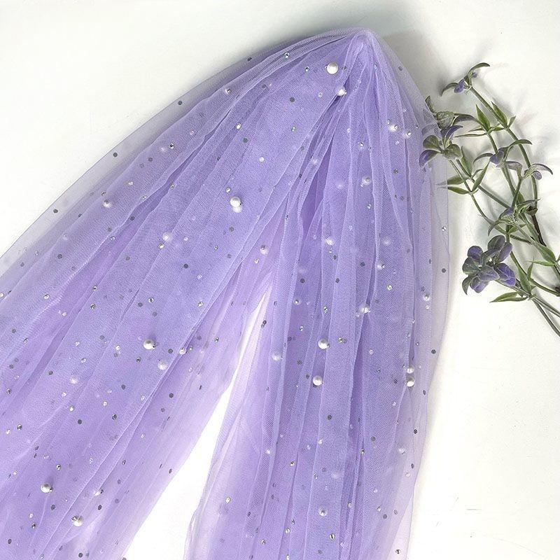 Beads Colored Diamonds Nails Pearl Imitation Pearl Encryption Fabric Wedding Dress Headgear Gauze Skirt Background Cloth Mesh