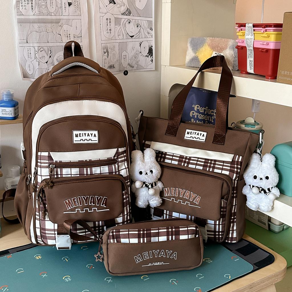 Schoolbag Junior High School Student Schoolbag Female Plaid Versatile High-value College Student Large-capacity High School Student Backpack Primary 