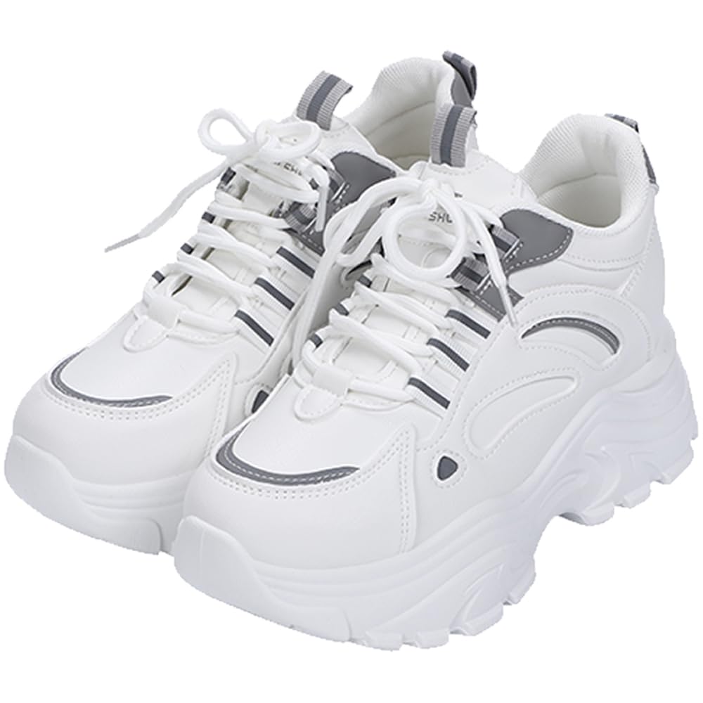 KISSOS Platform Sneakers with Perfect for and Outdoor Activities Size Women's Heels, Sports, Walking, Running, (Gray, 24.0cm (38))