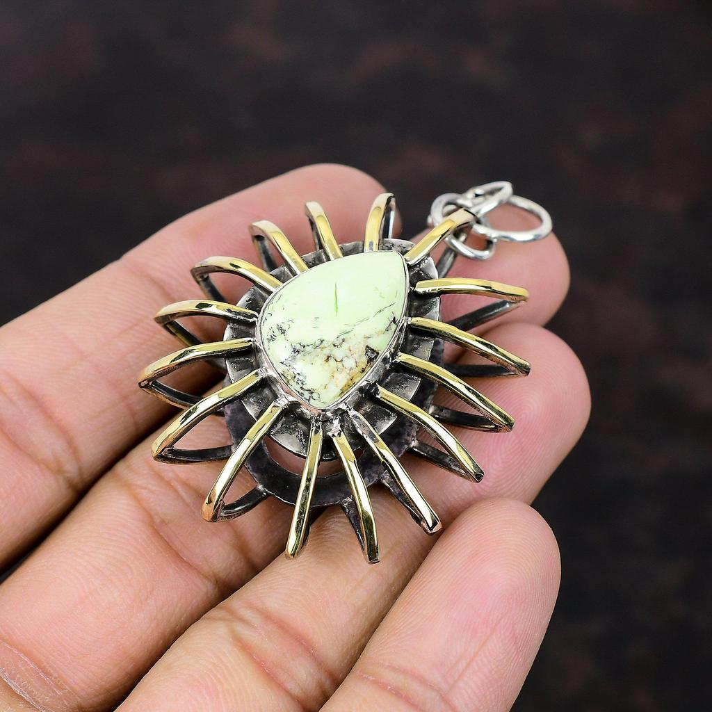 Ciondolo Gabbia Crisoprasio Limone Gioielli Ciondolo Fatto a Mano Ciondolo Argento Sterling 925 Gioielli Placcati Oro 18K Ciondolo Gemma Regalo Per Sposa