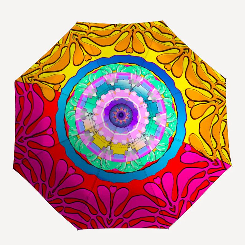 1pc Kaleidoscope Pattern Automatic Folding Umbrella - Portable Collapsible Design, 8-Rib Iron Frame, Durable Fabric yy251125189