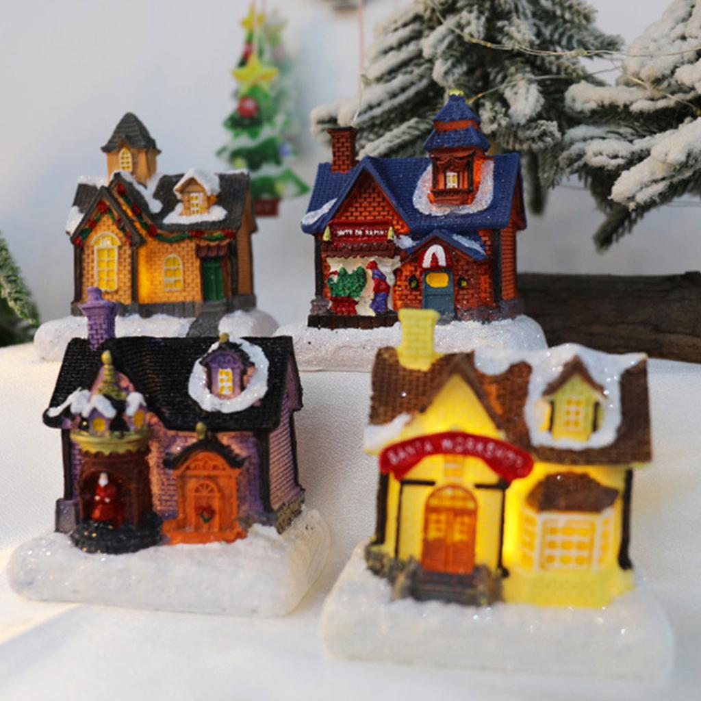 Christmas Village Houses Christmas Collectible Buildings with LED Light Christmas Decors Gingerbreads House Figurine