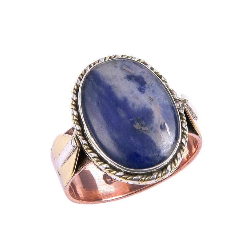 Natural Sodalite Gemstone Two Tone 925 Sterling Silver Jewelry Ring Size 9 e3l62