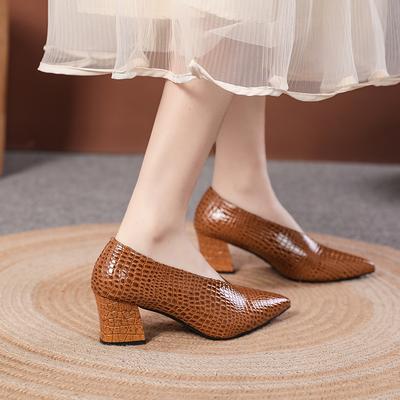 Fashion 2025 New Pointy V-neck Patent-leather Single Women Shoes High Heels Spring Versatile Retro Chunky Single Shoes Zapatos De Mujer