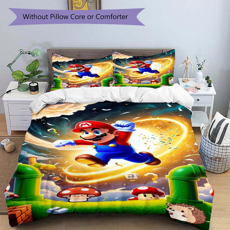Mario'S Adventure Mushroom Land Print 3Pcs Bedding Setduvet Cover With 2 Bedropillowcase Home Birthday Gift