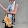 Simple Gradient Colour Oil Painting Ladies Air-conditioning Room Shawl Liqin Satin Silk Scarf